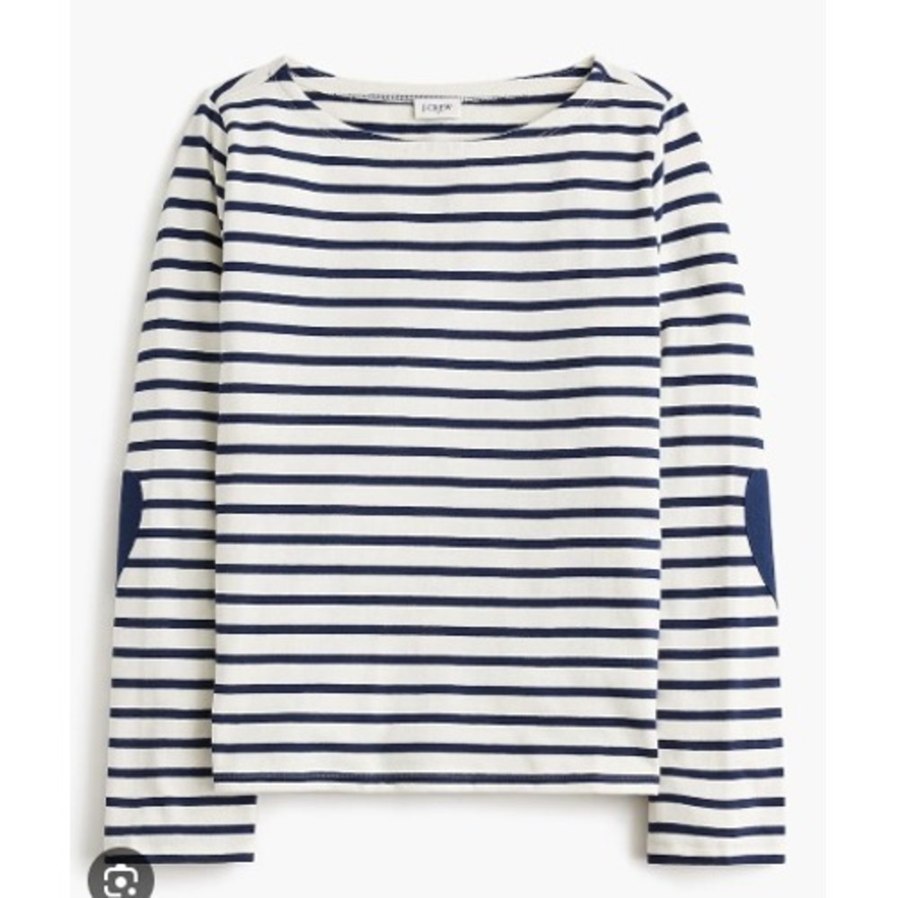J‎ Crew Top Womens Small Blue Striped Boatneck Top Heart Elbow Patches Nautical